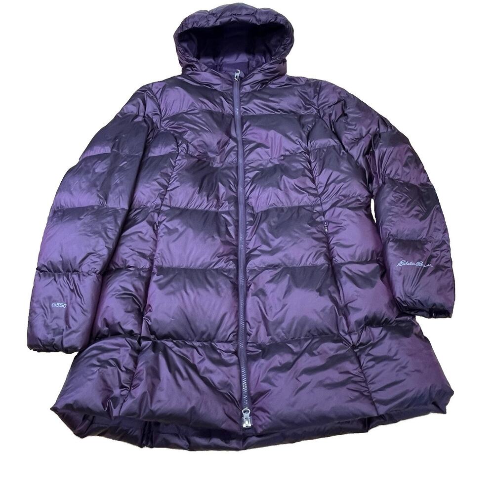 Eddie Bauer Luna Peak Down Parka Womens XL Jacket Quilted Puffer EB550 Purple